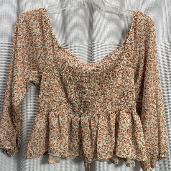 NEW Milkmaid boho top Sz XL yellow ditsy print smocked cropped fairy coquette - Picture 5 of 7